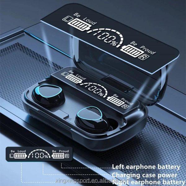 M10 Digital Display Case Earbuds, Black, Wireless Bluetooth Earbuds,Waterproof, with Charging Case